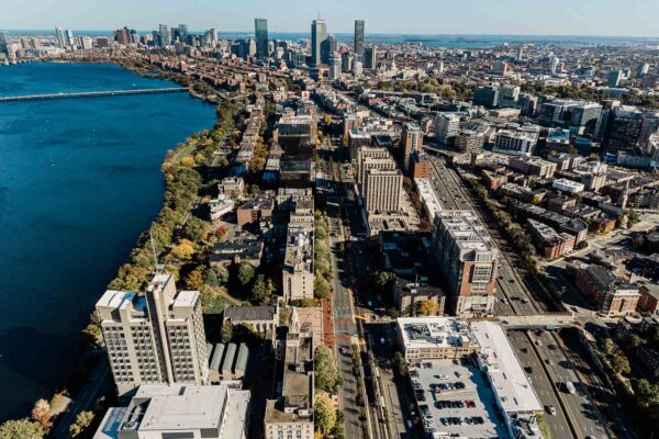 Photo: Aerial photo of BU's Charles River campus.