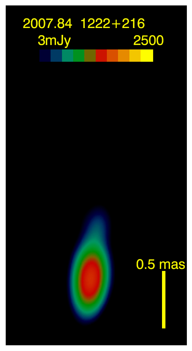 Movie of gamma-ray bright quasar 1222+216, made from VLBA images