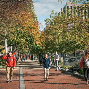 Boston University students walking on the Charles River Campus