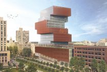 This rendering of a bird’s-eye view of the proposed Data Sciences Center shows how the building would be an architectural statement for the BU of the future. Image courtesy of KPMB Architects
