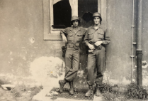 John Waller, right, and an unidentified comrade in war-torn France, early 1945.