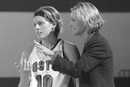 Coach Margaret McKeon and guard Alison Argentieri (CAS’03), who scored 17 points against Vermont in the America East tournament quarterfinal. Photo by Steve Woltmann
