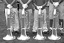 Photo of four of the six new tubas the marching band purchased