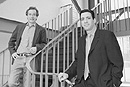 Dick Lehr (left) and Mitchell Zuckoff, visiting COM professors of journalism, were finalists for the 1997 Pulitzer Prize for their work at the Boston Globe. Photo by Kalman Zabarsky 
