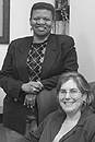 Alisa Lincoln (SPH'92) (right), an SPH assistant professor of social and behavioral sciences and a MED assistant professor of psychiatry, and Peggy Johnson, a MED assistant professor of psychiatry, oversee a new safe-haven shelter in Boston for the chronically homeless. Photo by Vernon Doucette 