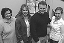 Chemistry department postdoctoral faculty fellows (from left) Amy Bradley, Laurie Tyler, Thomas Castonguay, and Alison Moore. Photo by Kalman Zabarsky