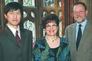 The Perkins Awards for exemplary service to the University were presented this year to Guoan Hu, computer resources manager in the CAS physics department (from left), Janice Filippi, an administrative assistant in the CFA school of music, and David Bowen, assistant director of proposal development in the Office of Sponsored Programs. Photo by Fred Sway