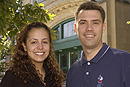 Boston Latin Academy graduates Arianne Cordon (CAS08) and Michael Maguire (CAS93) outside the school. Maguire is now an ancient Greek and Latin teacher at the public high school. Photo by Kalman Zabarsky.