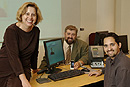 Tanya Zlateva, a MET computer science associate professor and department chairman (from left), Lou Chitkushev, a MET computer science associate professor, and Nelson Acosta (MET04), a graduate assistant in the departments Telecom and Information Security Lab, were instrumental in earning BUs designation as a National Center of Academic Excellence in Information Assurance Education. Photo by Kalman Zabarsky