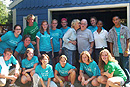 As part of BUs First-Year Student Outreach Project (FYSOP), freshmen visited Barbara and John Brown of Acton, Mass., on September 3 to help with household chores, yardwork, and cleaning. John Brown has amyotrophic lateral sclerosis (ALS), or Lou Gehrigs disease; the FYSOP trip was organized in collaboration with the Boston chapter of the social service organization Extra Hands for ALS. Pictured (back, from left) are Julia Hart (SED08), Patrice ONeill (COM08), Josh Koshar (CAS07), Lindsay Trembulak (CAS08), Ashley Adams (CAS08), Josh Avroch (CAS08), the Browns, Rebecca Rosenbaum (CGS06), Yayne Hailu (CAS08), and Ryan Lee (CAS08); (front, from left) Terrance McGovern (ENG08), Jayme Lerner (SAR08), Cherry Chiu (CAS08), Elyse Maziarz (CAS08), Cassandra Bulau (CAS08), and Laura Johnson (CAS06). Photo by Kati Cawley