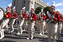 The BU Marching Band entertains hundreds of spectators as the Homecoming Parade travels down Commonwealth Avenue, from Granby Street to Harry Agganis Way, on Saturday, October 16. Photo by Vernon Doucette