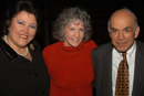 Vita Paladino, managing director of the Howard Gotlieb Archival Research Center, and President ad interim Aram Chobanian attended a December 6 lecture by mystery author Sue Grafton (center).