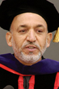Hamid Karzai urged graduates to “fight poverty, to build bridges — in other words, to uphold our common humanity.” Photo by Albert L’Étoile