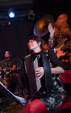 Debo Band jammin' Marie Abe, Debo Band, accordion, squeezbox, Boston University Assistant Professor of Music, ethnomusicology