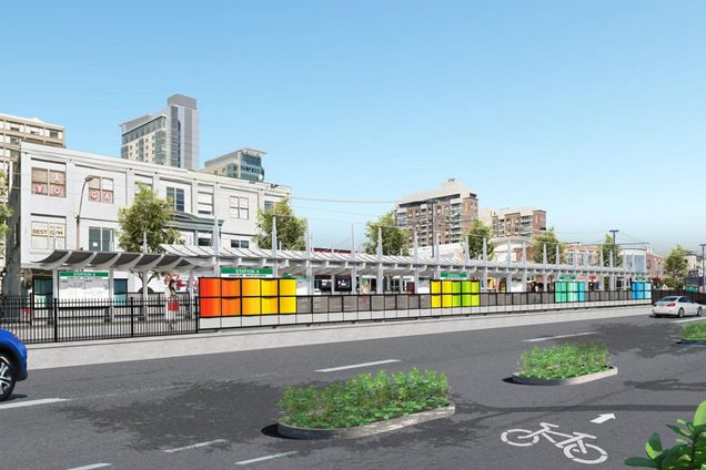 Un rendering della stazione aggiornata della linea verde del West Campus su Commonwealth Ave.