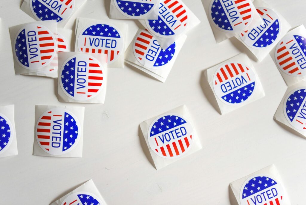 Photo: A picture of many "I Voted" stickers