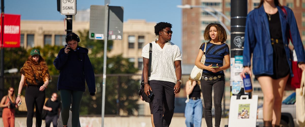 BU Students walking on sidewalk