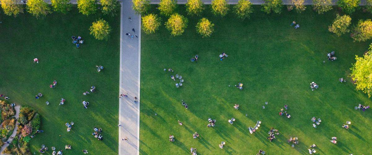 Birds-eye view of a park.