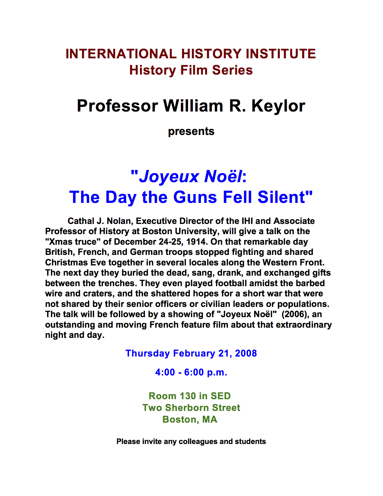 2008 The Day The Guns Fell Silent Keylor International History Institute Blog Archive