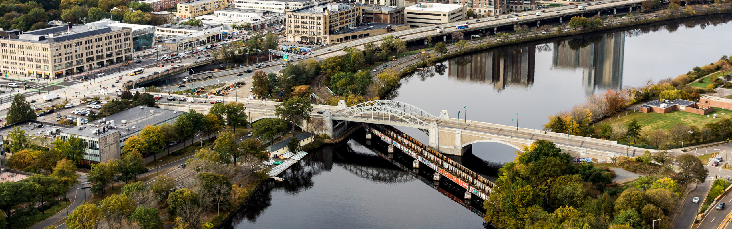 11/1/17 - Boston, Massachusetts Aerial images of Boston University, BU Bridge, and the western end of campus. Photo by Above Summit for Boston University Photography