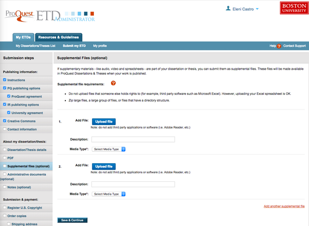 ETD Administrator: Screens 10 : Supplemental Files and Administrative Documents
