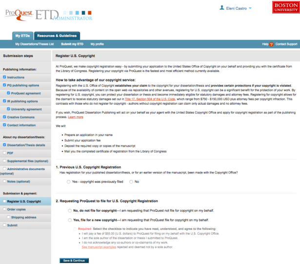 ETD Admin: Screen 13: Copyright Registration