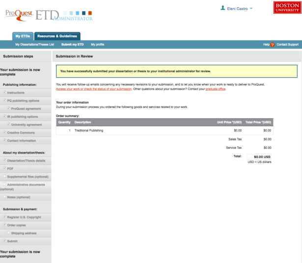 ETD Admin: Screen 16: Submit thesis/dissertation