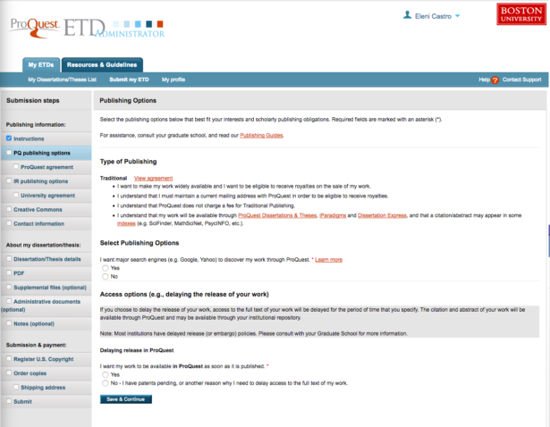 ETD Admin Screen 2 PQ Publishing Options and Agreement