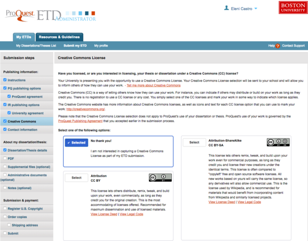 ETD Administrator: Screen 6: Creative Commons License