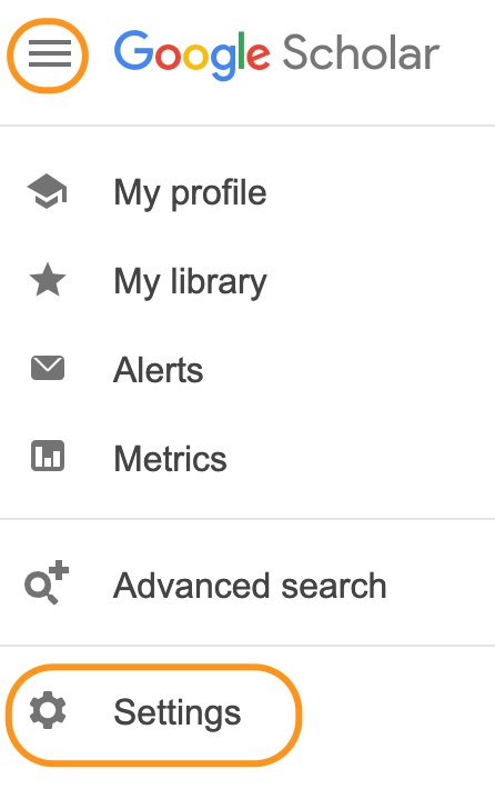 google scholar settings menu