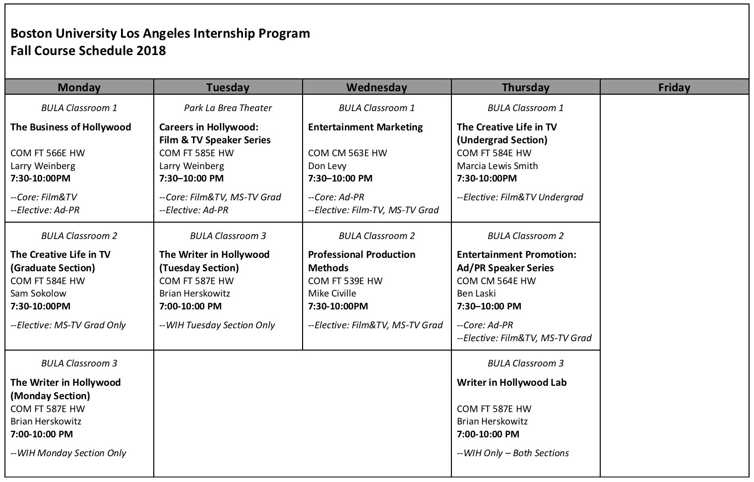 18Fall Course Schedule Study Abroad Los Angeles