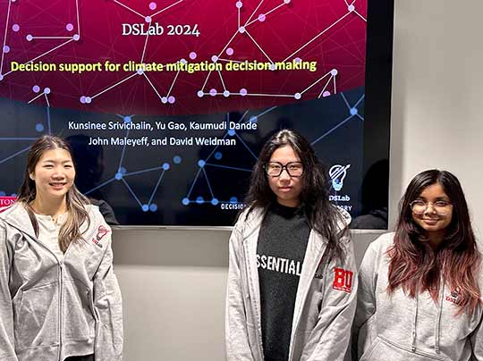 Kaumudi Dande, Yu Gao, and Kunsinee Srivchaiin have come together to formulate a research project that will help Boston University facility managers make critical decisions about what measures to take in planning for climate change.