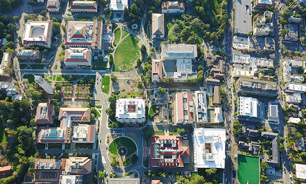 Drone Aerial over Suburban/Urban City, College Campus