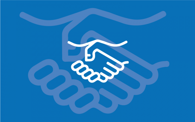 handshake icon on blue background