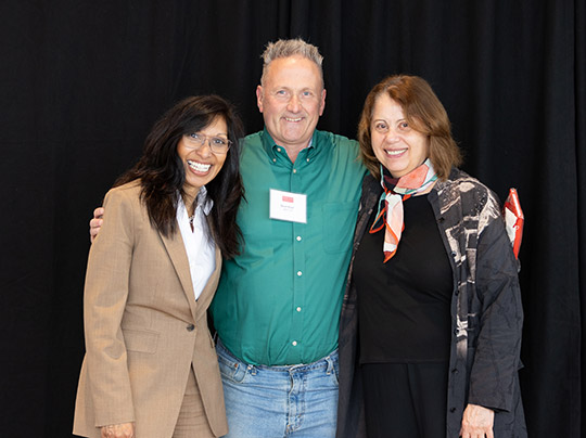 BU employee and MET graduate Dave Kolar poses with speakers at the BU employee graduation reception, including MET Dean Tanya Zlateva