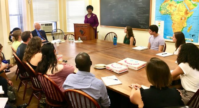 African Union Ambassador to the US Dr. Arikana Chihombori-Quao speaks to BU students at the African Studies Center in 2018