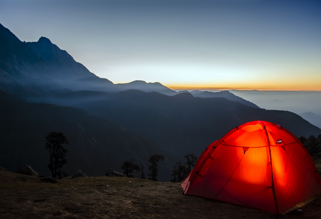 A tent overlooking mountains