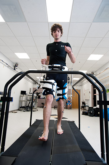 Research subject on treadmill wearing sensors