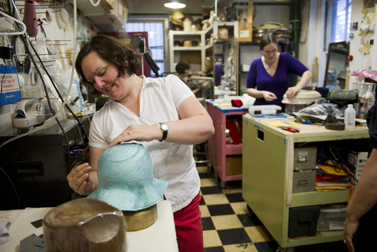 Boston Universtiy BU, College of Fine Arts CFA, millinery class, costume design, lecturer Denise Wallace Spriggs, Huntington Theatre, theatre fashion design, hatmaking