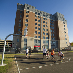 Boston University BU, School of Medicine BUSM, Albany Street medical student residence, Field of Dreams, basketball, gardening