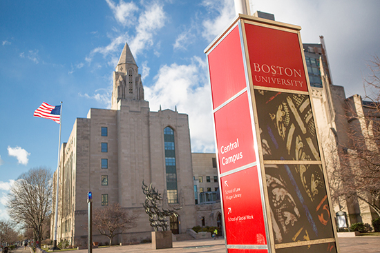 Wayfinding sign for central campus near Marsh Plaza