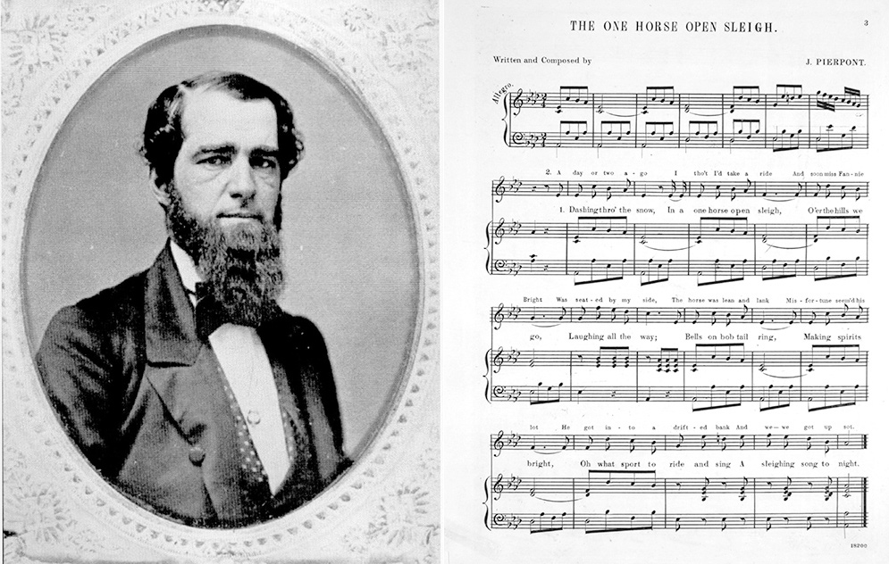Left photo of James Pierpont. Right, Lyrics to Jingle Bells