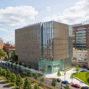 Aerial photo of the Rajen Kilachand Center for Integrated Life Sciences & Engineering science building at Boston University