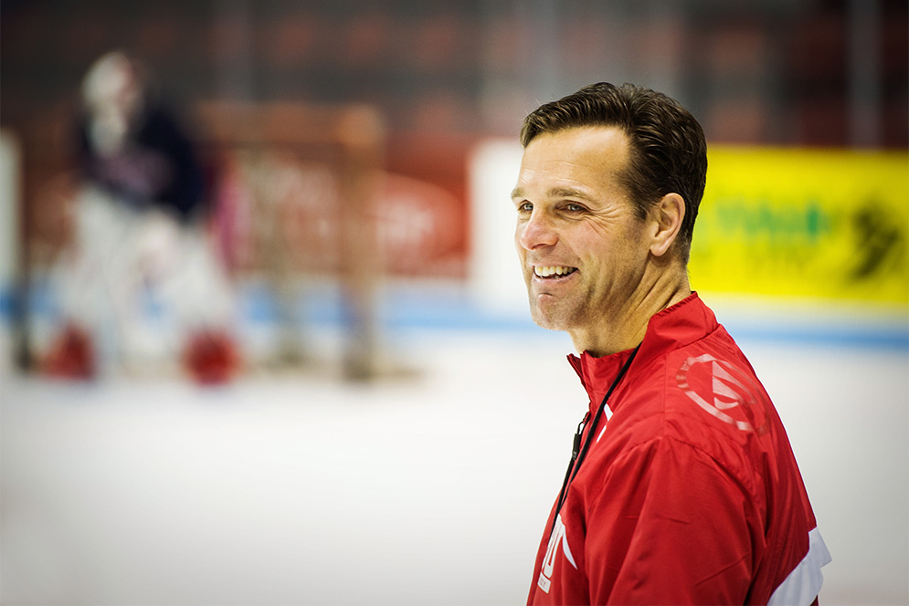 Head ice hockey coach David Quinn led the Terriers to a 105-68-21 record in five seasons. He will take over as skipper of the New York Rangers. Photo by Jackie Ricciardi