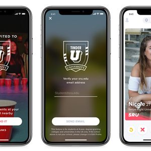 Screenshots of the new Tinder U app