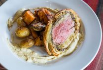 Plated Beef Wellington as prepared by the Flying Rhino Cafe and Watering Hole in Worcester, Massachusetts