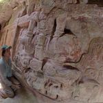 Professor Estrada-Belli with newly found Holmul frieze (AD 600)