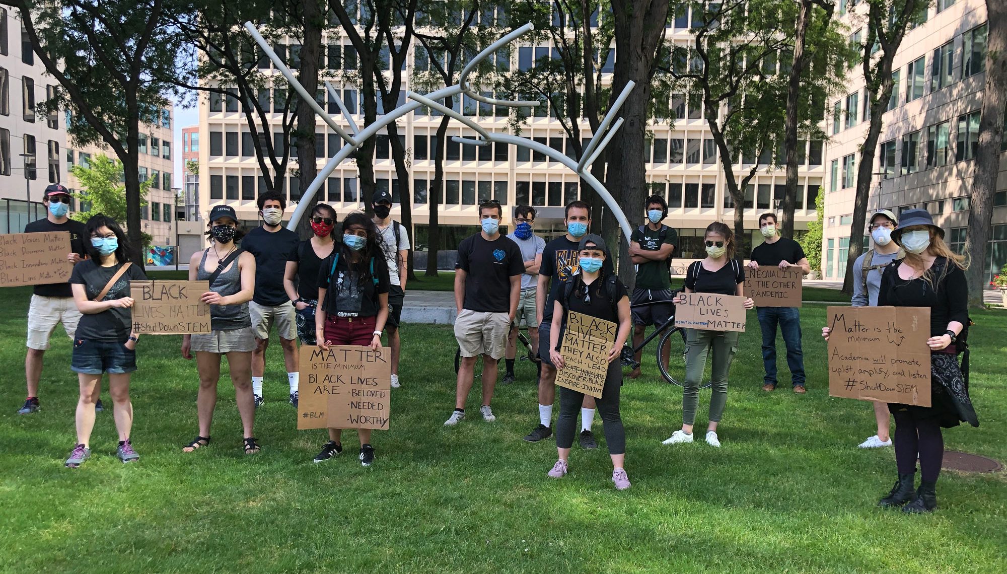 On June 10, hundreds of researchers, staff, and students from CAS and across Boston University participated in the #ShutDownSTEM and #ShutDownAcademia social media movements in support of antiracism and the nationwide protests of police brutality against Black Americans. Photo courtesy of Allyson Sgro