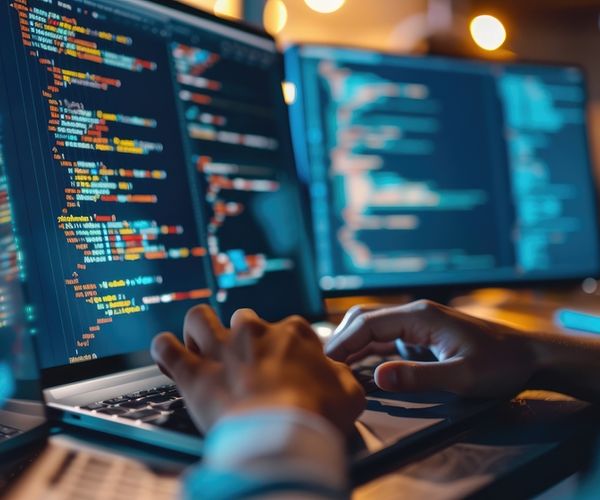 an image of someone working at dual monitor setup, working on scikit code