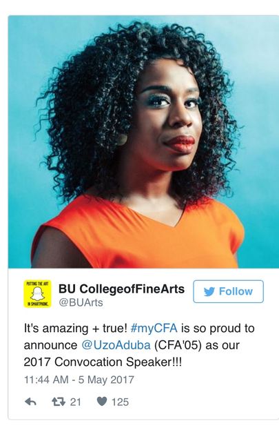 Uzo Aduba (CFA'05) will address 2017 graduates at CFA's convocation on May 20th.